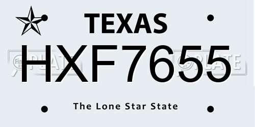 HXF7655 Texas License Plate