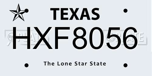 HXF8056 Texas License Plate