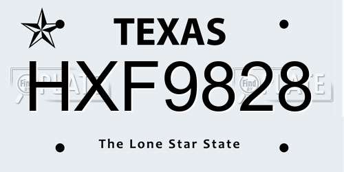 HXF9828 Texas License Plate