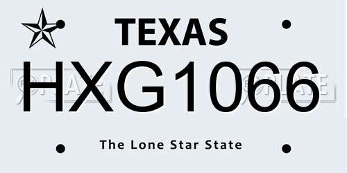 HXG1066 Texas License Plate