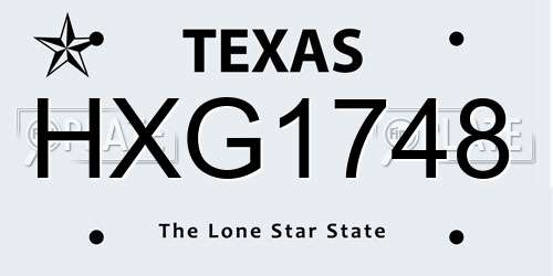 HXG1748 Texas License Plate