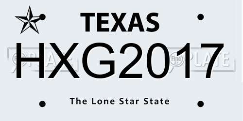 HXG2017 Texas License Plate