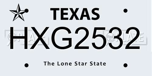 HXG2532 Texas License Plate