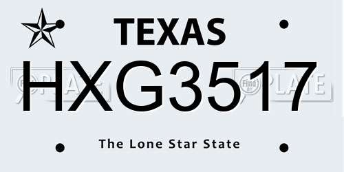 HXG3517 Texas License Plate