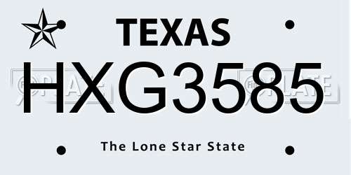 HXG3585 Texas License Plate