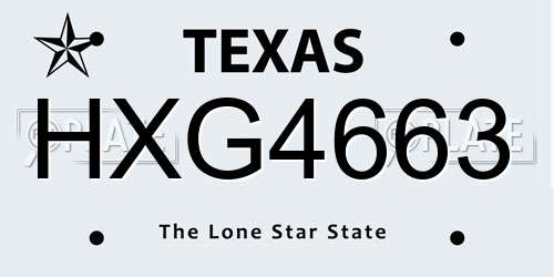 HXG4663 Texas License Plate