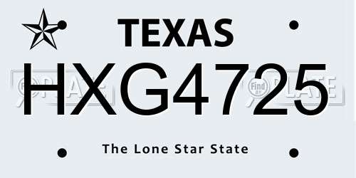 HXG4725 Texas License Plate