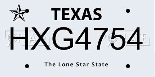 HXG4754 Texas License Plate