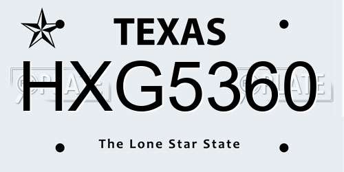 HXG5360 Texas License Plate