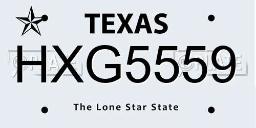 HXG5559 Texas License Plate
