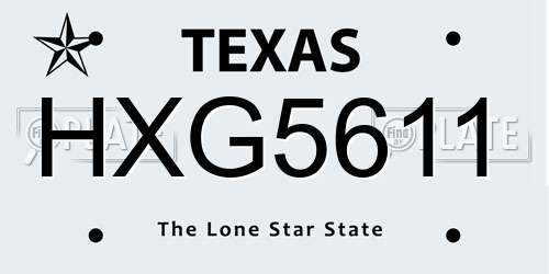 HXG5611 Texas License Plate