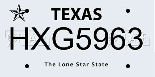 HXG5963 Texas License Plate