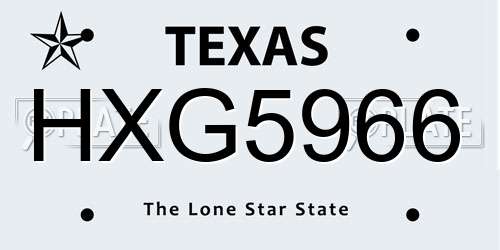 HXG5966 Texas License Plate