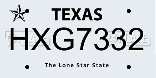 HXG7332 Texas License Plate