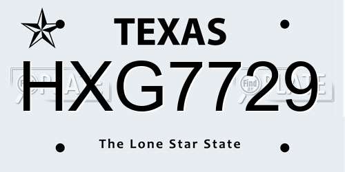HXG7729 Texas License Plate