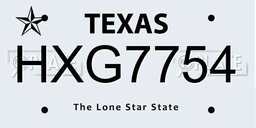 HXG7754 Texas License Plate