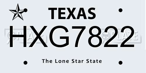 HXG7822 Texas License Plate