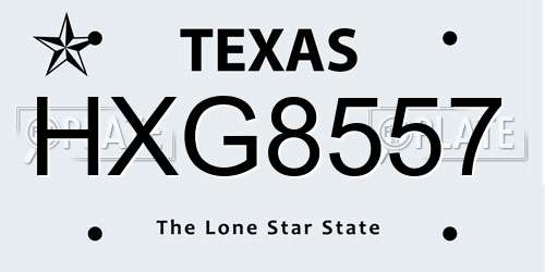 HXG8557 Texas License Plate