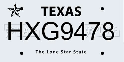 HXG9478 Texas License Plate