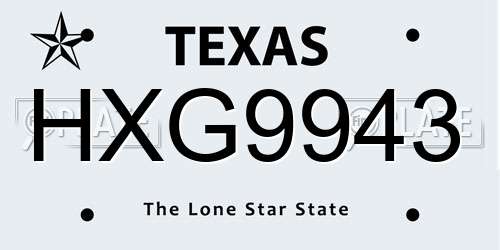 HXG9943 Texas License Plate