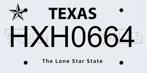 HXH0664 Texas License Plate