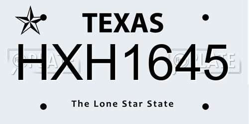 HXH1645 Texas License Plate