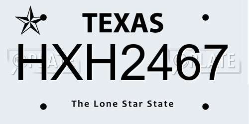HXH2467 Texas License Plate
