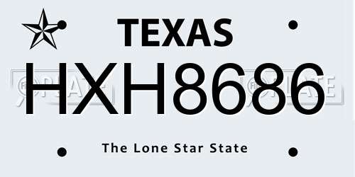 HXH8686 Texas License Plate