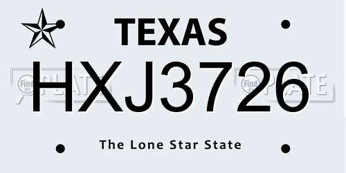 HXJ3726 Texas License Plate