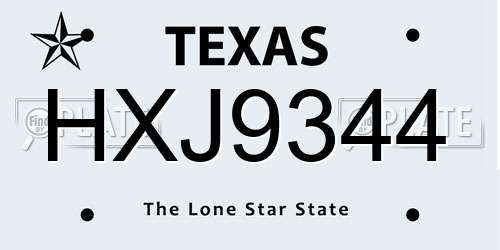 HXJ9344 Texas License Plate