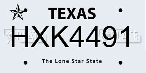 HXK4491 Texas License Plate
