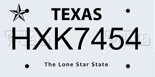 HXK7454 Texas License Plate