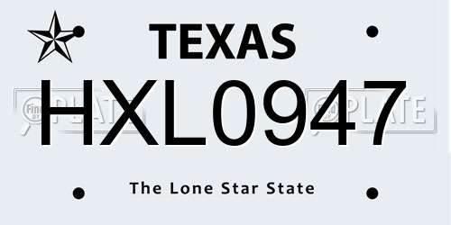 HXL0947 Texas License Plate