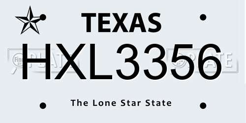 HXL3356 Texas License Plate