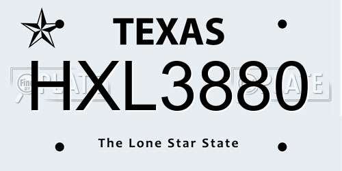 HXL3880 Texas License Plate