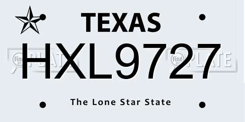 HXL9727 Texas License Plate