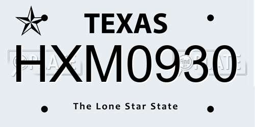 HXM0930 Texas License Plate