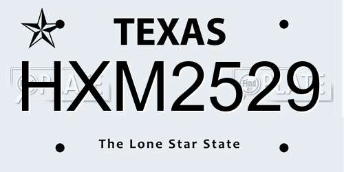 HXM2529 Texas License Plate