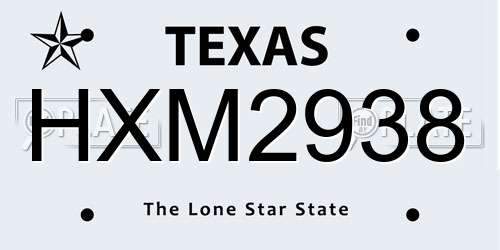 HXM2938 Texas License Plate