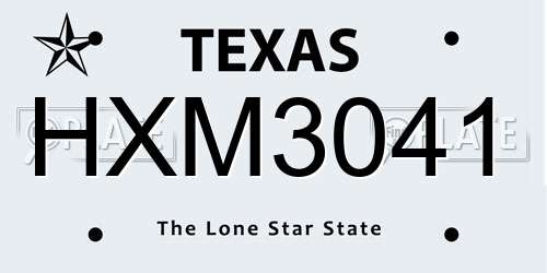HXM3041 Texas License Plate