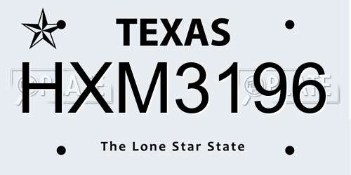 HXM3196 Texas License Plate