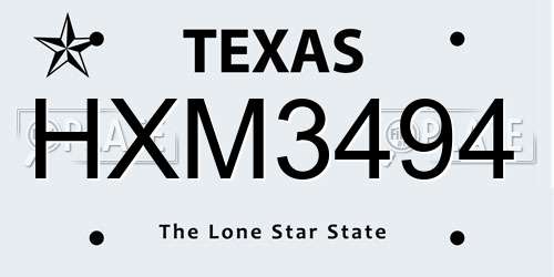 HXM3494 Texas License Plate