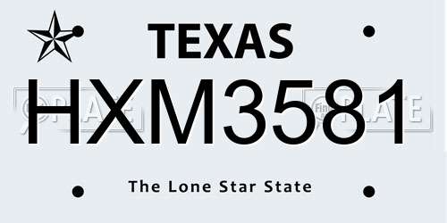 HXM3581 Texas License Plate