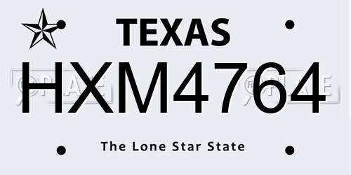 HXM4764 Texas License Plate