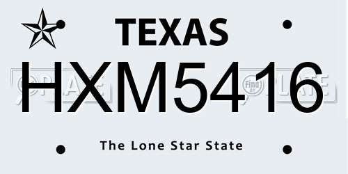 HXM5416 Texas License Plate