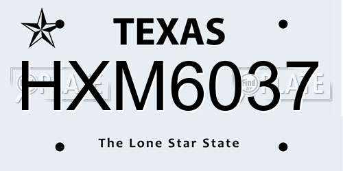 HXM6037 Texas License Plate
