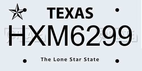 HXM6299 Texas License Plate