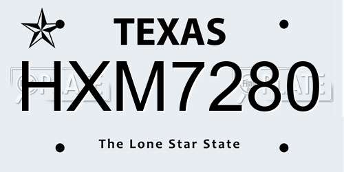 HXM7280 Texas License Plate