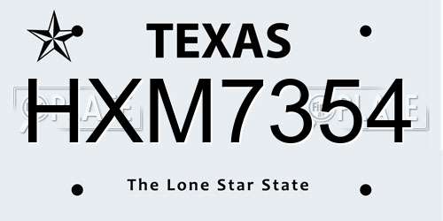 HXM7354 Texas License Plate