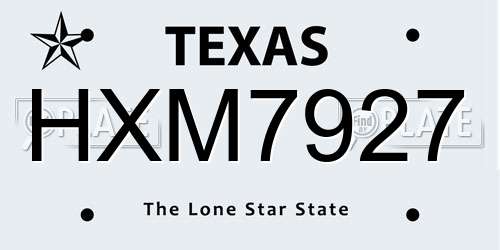HXM7927 Texas License Plate